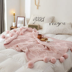 Blanket Chic Knitted Blanket With Balls Chenille Crochet Warm Bedspread Pink Throw Blankets for Bed Sofa P