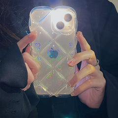 INS Fashion Gradient Laser Love Heart Pattern Clear Phone Case For iPhone 11 13 12 Pro Max Lattice Diamand Shockproof Back Cover