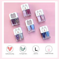 Water-based Nail Polish Set Two Bottles Glitter Scrub Can Tear No-bake Women Girl Cute Nail Polish Quick Drying Manicure Tools