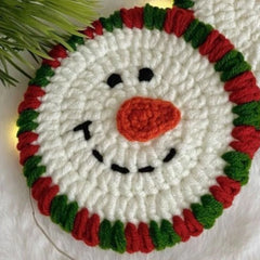 YICKYUE - 1pc Hand Knitted Coaster Santa Merry Christmas Cups Decorations Crocheted Mug Plate Pad Home Cup Coasters Xmas Table Accessories