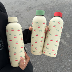 YICKYUE - Kawaii Cherry Thermos Bottle With Handle Coffee Cup 500ml Stainless Steel Tumbler Cute Travel Gym Scool Water Bottle For Girl