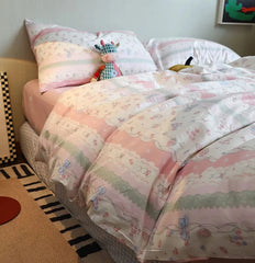 YICKYUE - Cute sweet pastoral flower bow pink bedding set,twin full queen kawaii cotton home textile bed sheet pillow case quilt cover