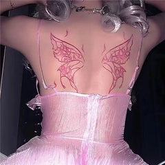 YICKYUE - Hot Girl Wings Tattoo Sticker Temporary Waterproof Sexy Pink Flame Fashion Back Body Art Fake Tattoo Woman Tatuajes Temporales