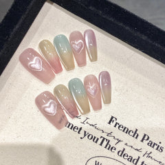 YICKYUE - Champagne Cat Eyes Fake Nails Handmade Press on Nails Polka Dot Designs Full Cover False Nails Tips for Women More Short Coffin