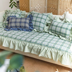 YICKYUE - Cotton Sofa Cushion Red Green Checkered Thick Quilting Girl Women Retro Romantic Sofa Cushions Home Decor Sofa Cover Cloth Towel