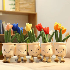 Artificial Tulip Succulent Plants Plush Stuffed Decorations 35cm Vrious Potted Flower Cactus Bookshelf Home Living Room Decor