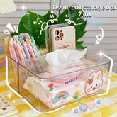 Kawaii Desktop Storage Box Transparent Cosmetic Organizing Box Acrylic Tissue Box Cute Student Dormitory Sundries Storage Box