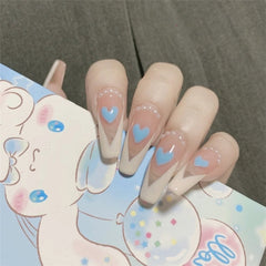 24pcs Long Ballerina False Nails V Shape Simple Heart Wearable Coffin Heart Fake Nails Full Cover Ballet Nail Tips