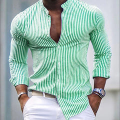 Hearujoy Fashion Men's Striped Shirt Spring Autumn Long Sleeve Stand Neck Oversize Loose Tops Casual Youth Shirts Clothing For Mens