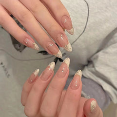 YICKYUE - 10Pcs Handmade Press on Nails Full Cover Rhinestone Decoration French Almond Ballet Artificial False Nails Manicure Nail Tip