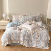 Yickyue New Winter Rose Velvet Bedding Set Romantic Lace Ruffles Comforter Sets Fluffy Milk Velvet Duvet Cover Set Eldense Bed Sheet