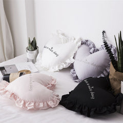 Ins Cotton Ruffled Heart Pillow Geometric Letter Embroidery Chair Cushion Home Sofa Bed Car Waist Pillow Decoration Wedding Gift
