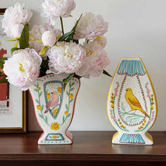 YICKYUE - Ceramic Vase Nightingale and Rose Art Homestay Ornaments Pastoral Flowers Birds Home Decoration Living Room Desktop Office Vase