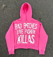 Hearujoy y2k Streetwear Goth Letter Print Oversized Hoodie Women 2024 Fashion Casual Loose Harajuku Versatile Zipper Sweatshirt Top