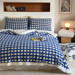 YICKYUE - Nordic Style Classic Vintage Plaid Blanket Winter Thickened Warm Jacquard Lambskin Blanket Simple Office Nap Blanket