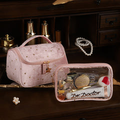 YICKYUE - Cosmetic Bag Travel Set Makeup Organizer Women Toiletry Bag Velvet Big Capacity Luxury Storage Bag Pink Blue Makeup Pouch
