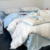YICKYUE - Asymmetry Jacquard Bedding Set - Blue