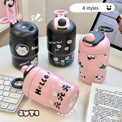 YICKYUE - Kawaii Cat Bear Thermos Bottle For Kids Girl Coffee Thermal Cup For Hot Cold Drinks Water Tea Milk Stainless Steel Portable Cup