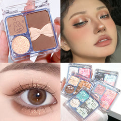 YICKYUE - Glitter Blue Eye Shadow Palette 3-Colors Pearly Eyeshadow Palette Nude Pink Long Lasting Korean Eyes Make Up Palette Cosmetics