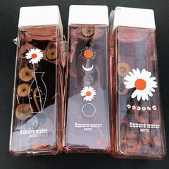 Transparent Daisy Square Plastic Matte Water Cup Outdoor Cold Juice Water Sports Cup with Portable Milk Rope Frosted Water Cup