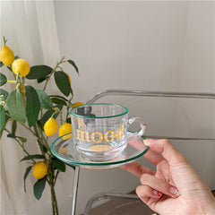 Korean Style Minority Thousand Birds Yellow Checkered Glass Cup Coffee Cup Breakfast Cup Milk Tea Cup Dish Set