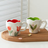Irregular Mug hand painted flowers ceramics breakfast cup coffee mug milk cup tea cup for Housewarming Wedding Birthday Gift