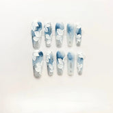 YICKYUE - Chinese Style False Madehand Nails Bamboo And Jade Mid Long T Wearable Fake Nails Ink Elegant Halo Nail Patch Nail Accessories