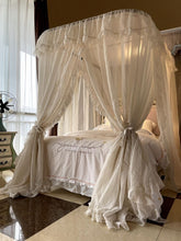 YICKYUE - Nostalgia Linen Princess Bed Valance Bed Curtain U- Shape Rail Three Doors Mosquito Net Double Bed Mantle Bedroom Decoration