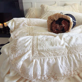 YICKYUE - Vintage French Style Princess Lace Ruffles Carved Velvet Bedding Set Duvet Cover Bed Sheet/Fitted Sheet/Bed Skirt Pillowcases