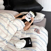 YICKYUE - High End Cartoon Embroidered Queen Bedding Set 100% Lyocell Stripes Skin Friendly Duvet Cover Set Natural Plant Quilt Cover Sets
