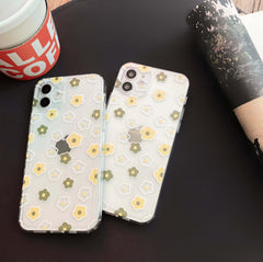 Small green yellow daisy flower phone case for iphone 7 x xr xs max 8 plus 12 mini 11 pro max cute cartoon ins conque shell capa