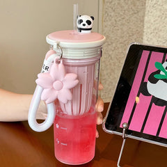 YICKYUE - 650ml Kawaii Sakura And Panda Water Bottle With Filter Cute Tritan Sport Ice Coffee Tea Juice Cups Gym Bottle For Girl Women