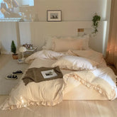 Yickyue French Cream Style Cotton Warm Comforter Bedding Sets Girl‘s Room Winter Skin-friendly Duvet Cover Set Queen Size Bed Linen Sets