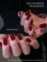YICKYUE - Red Glitter Diamond Nail Polish, Sparkling Reflective Red with Glitter, Soak Off UV/LED Manicure, for Home & Salon Use