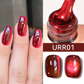 YICKYUE - 15ml Winter Red Shine Cat Magnetic Gel Nail Polish Sparkling Red Glitter Semi Permanent Soak Off Top Shiny Whitening