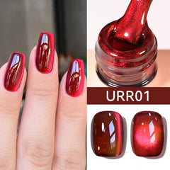 YICKYUE - 15ml Winter Red Shine Cat Magnetic Gel Nail Polish Sparkling Red Glitter Semi Permanent Soak Off Top Shiny Whitening