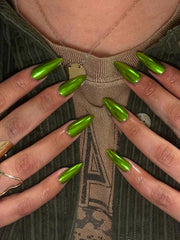 YICKYUE - Pure green almond nail metal feeling fake nail nail patch press nail wear nail for women girls students pregnant women 24pcs/set