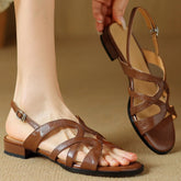 YICKYUE - Women's cow leather narrow band patchwork slingback open toe summer flats sandals soft comfortable female gladiator sandals shoe