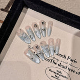 YICKYUE - 10Pcs Handmade Manicure Long French Almond Fake Nails Summer Limited Nails Press On Nails Design with Glue Nail File Set
