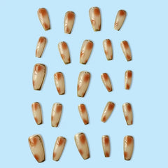 Yickyue Long Press on Set Nails Coffee Gradient Long Coffin Wearable Tips Artificial Full Cover Ballerina Reusable False Nails Art 24pc