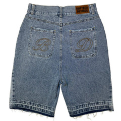 Hearujoy 90s Streetwear Y2K Retro Denim Shorts Washed Tassel Alphabet Embroidery Pattern Jorts Men Harajuku Hip Hop Trend Versatile Unisex Baggy Shorts