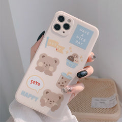 Cartoon bear Milk tea phone case for iphone 11 Pro Max 7 8 plus X XS MAX XR silicone case cute shockproof fundas coque