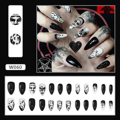 24Pcs/Box Almond Round Skeleton False Nails Detachable Stiletto Fake Nails Full Cover French Ballerina Nail Tips Press On Nails