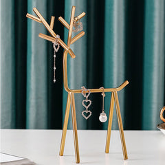 Luxury Metal Jewelry Organizer Stand Golden Elk Jewelry Showcase Storage Shelf Home Decor Nacklace Earrings Keychain Holder Rack