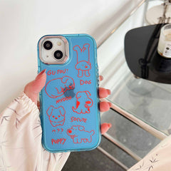 YICKYUE - Transparent Blue Phone Case For Iphone 13 15 Pro Max 13Pro 15ProMax 14 14Pro Red Line Puppy Cartoon Mirror Stand Holder Fundas