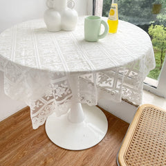 Tablecloth for table 60cm/160cm Retro Tablecloth Fresh White Flower Lace Tablecloth Bedside Coffee Table Mat Background Cloth