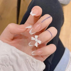 24pcs/box Love Heart Butterfly Fake Nails French Long Detachable Wearing Armor Full Cover Manicure Finished DIY Nail Accesoires