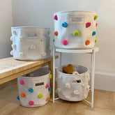 YICKYUE - Canvas Storage Bag With Fur Balls Thick Fabric Storage Bucket Home Dormitory Clothing Organizing Bucket Toy Storage Waterproof