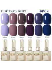 YICKYUE - 6Pcs Purple Gel Nail Polish Set, 15ml French Nail Gel Polish, Soak Off UV Light Cure Gel Polish For Nail Decoration