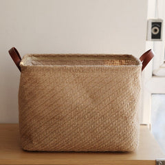 Jute Woven Laundry Storage Basket Folding Clothes Organizer with Handle Closet Organizer Washable Large Capacity Storage Baskets